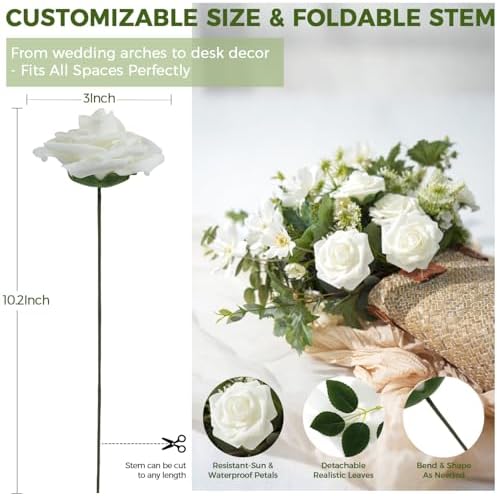 BLISOUL Artificial Flowers Real Looking Rose 25pcs