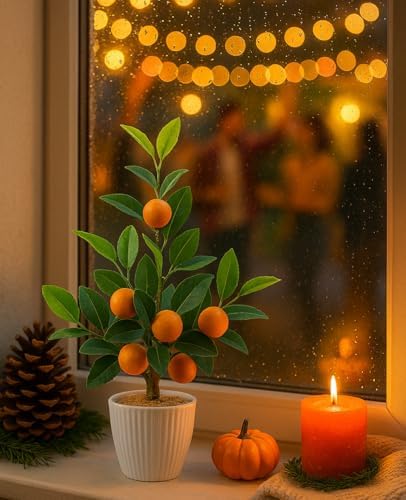 AceList Artificial Orange Tree in White Pot