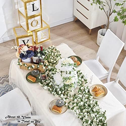 8 Pcs 66FT Artificial Rose Vine Garland with Green Leaves