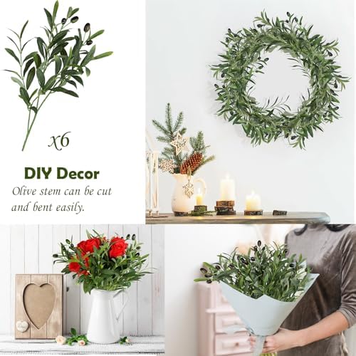 XONOR Artificial Olive Branches 6Pcs 18 Inch Set