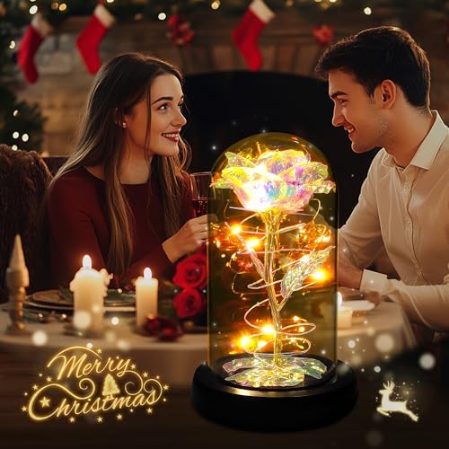 Light Up Rose in Glass Dome Birthday Gift for Her
