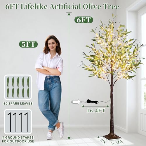 Vanthylit 6ft Artificial Olive Tree with 300 LED Lights