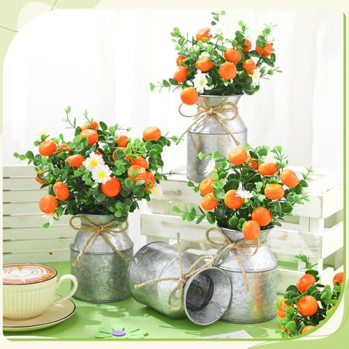 6 Piece Orange Centerpieces with Daisy Flowers and Vase