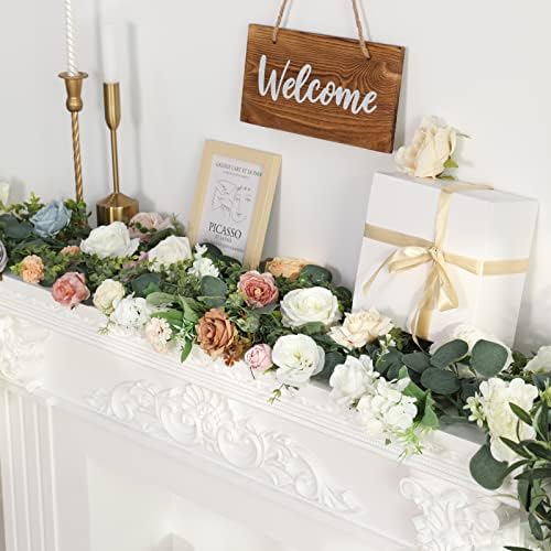 CEWOR 2 Pack 55ft Artificial Eucalyptus Table Runner