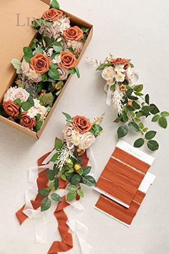 Lings Moment 8pcs Wedding Chair Flowers Decorations with Chiffon Ribbons