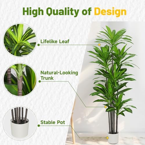 7FT Tall Artificial Dracaena Tree with Realistic Silk Leaves