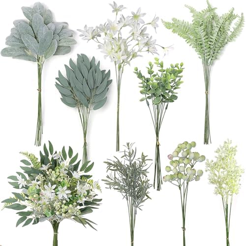 FOTEEWL 70 Pcs Artificial Greenery Stems Box Set for Wedding and DIY