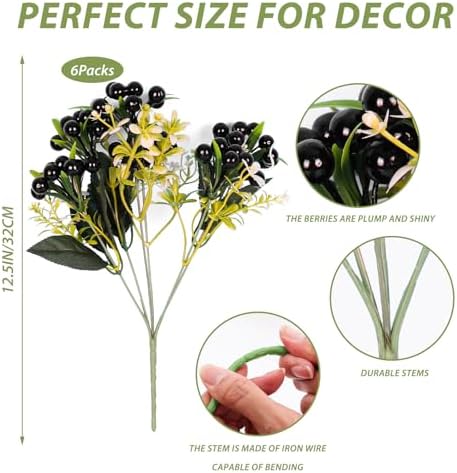 Black Artificial Berry Bouquets 6Pcs for Halloween Decor
