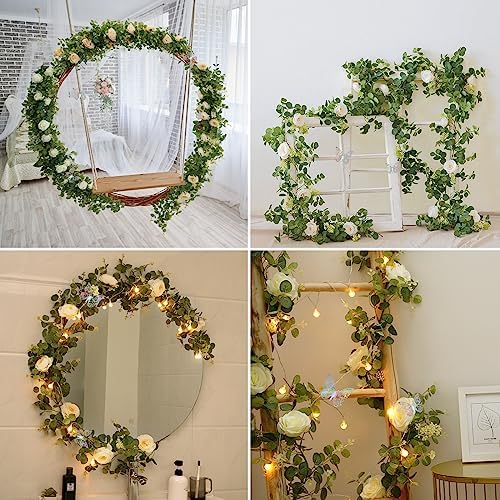 Yastouay 66 Ft White Flower Garland with 3D Butterflies