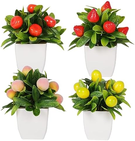 4pcs Mini Artificial Fruit Potted Plants for Home Decor