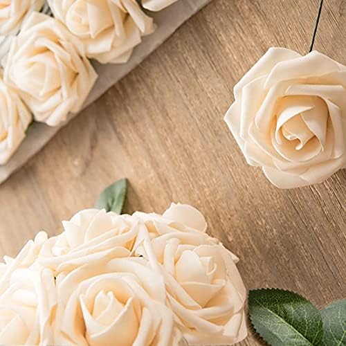 Higfra Artificial Champagne Roses with Stem 25 PCS