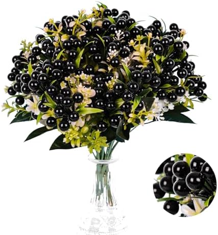 Black Artificial Berry Bouquets 6Pcs for Halloween Decor
