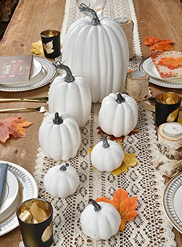 DearHouse 7Pcs Artificial White Pumpkin Fall Decor Set