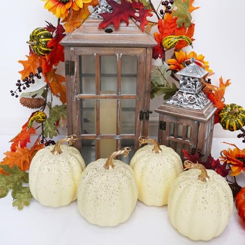 Winlyn 67 Inch Artificial Cream Pumpkins Set of 4