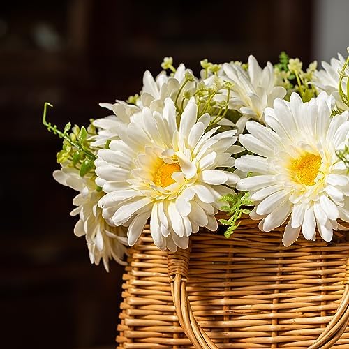 TOPIA Artificial Daisies Gerbera Bouquet 10 Stems Silk White