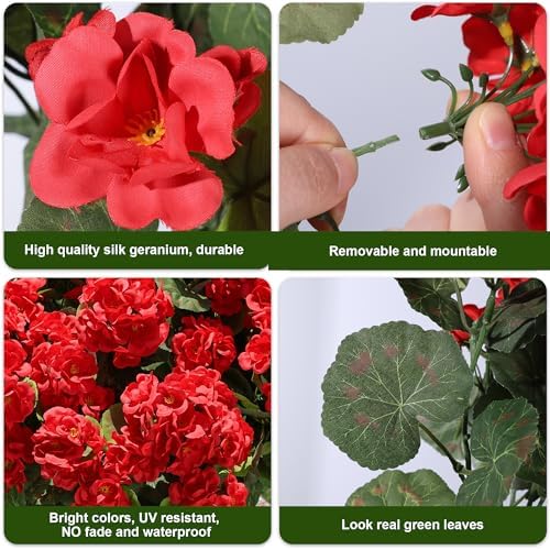 HyeFlora Artificial Geraniums for Outdoor Decoration