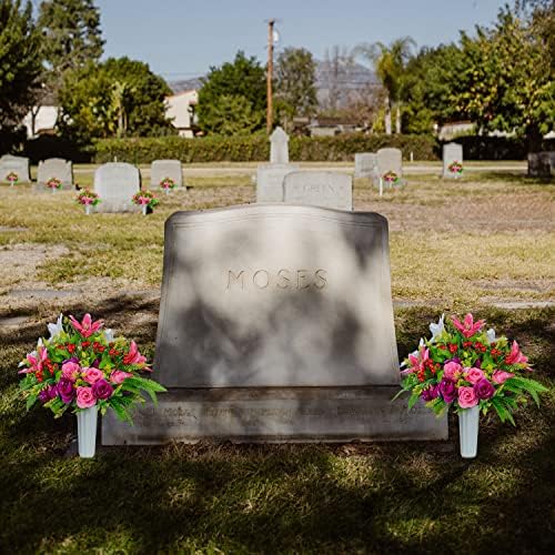 XONOR Artificial Cemetery Flowers with Vase Set of 2