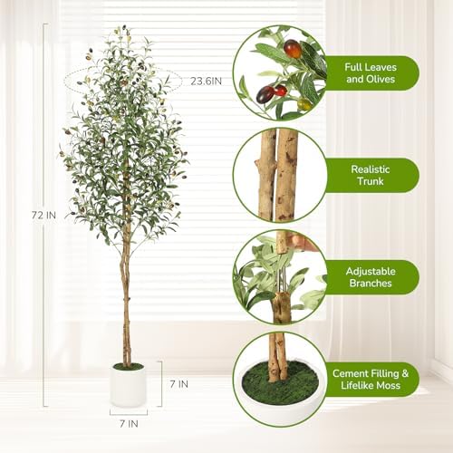 GAOMON 6ft Artificial Olive Tree with White Pot 2pcs