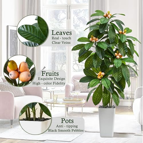 Realistic Artificial Loquat Tree with Lifelike Fruits 5FT White