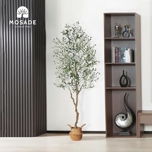 MOSADE 7 Feet Artificial Olive Tree with Seagrass Basket