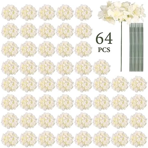 Auihiay 64pcs Champagne Artificial Hydrangeas with Stems