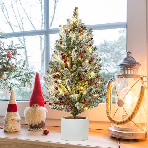 2 Ft Mini Prelit Frosted Christmas Tree with 50 LED Lights