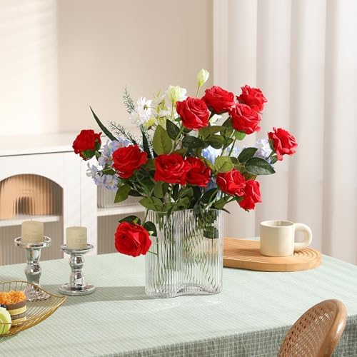 Hawesome 12PCS Artificial Silk Roses Bouquet with Realistic Buds