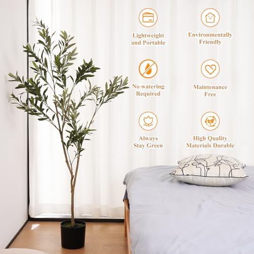 KULAMOON Artificial Olive Tree with Planter 5ft Black Realistic Fruits