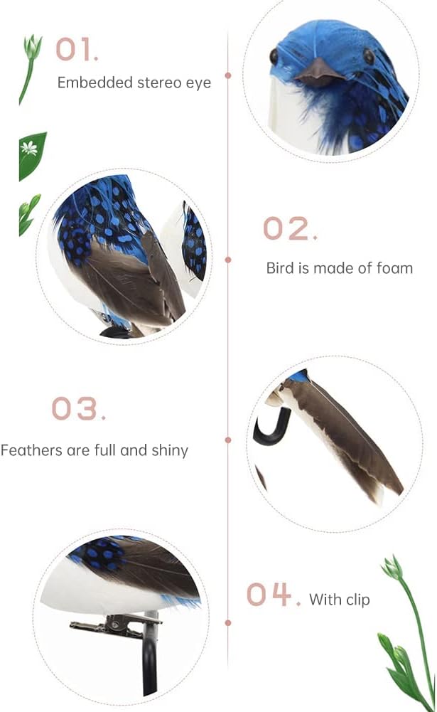4PCS Green Artificial Feathered Birds for Christmas Tree Decor