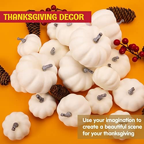 JOYIN Artificial White Pumpkins 18PCS Fall Decor Set