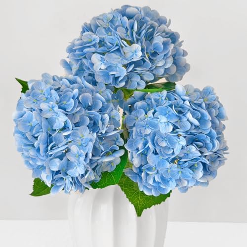 Real Touch Blue Hydrangea Artificial Flowers 3 Pcs