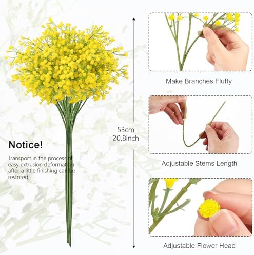 NT NIETING 10Pcs Yellow Artificial Babys Breath Flowers Bouquet Filler