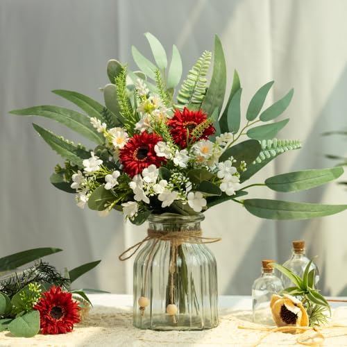 Jareling Artificial Flowers in Vase Set with Vase Red