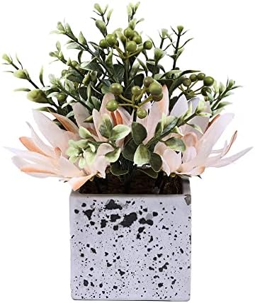 Jusdreen Artificial Flower Peony Eucalyptus Leaf Ceramic Pot Decor