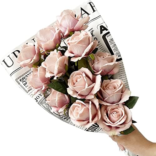 UKELER 12 Pcs Artificial Silk Rose Bouquet with Long Stems