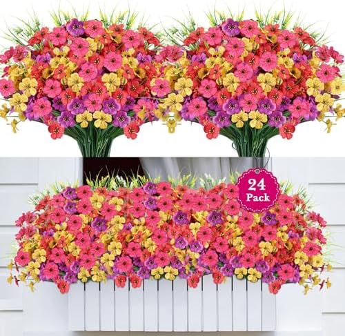 24 Bundle Artificial Flowers for Outdoor Decor