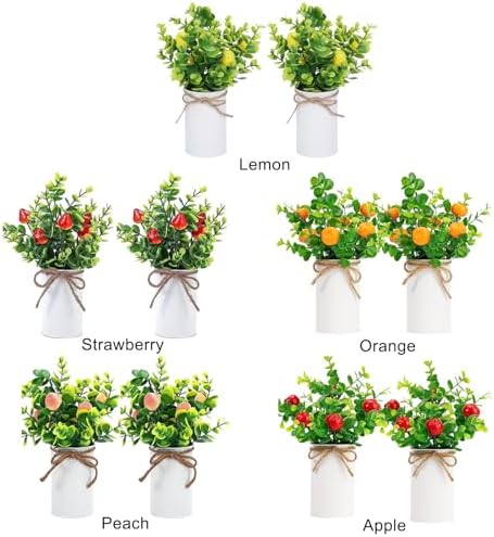 Artificial Fruit Tree with Pot 2Pcs Fake Bonsai Greenery Decor