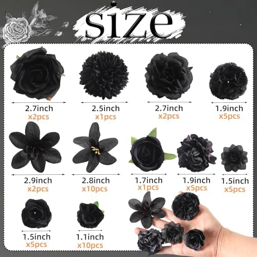 48-Pack Black Artificial Flowers for Crafts and Decor