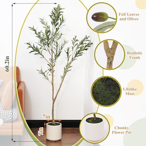 KULAMOON Artificial Olive Tree with Planter 5ft White
