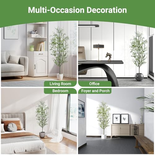 Liyarya 6FT Artificial Olive Tree with Wicker Basket and Black Pot