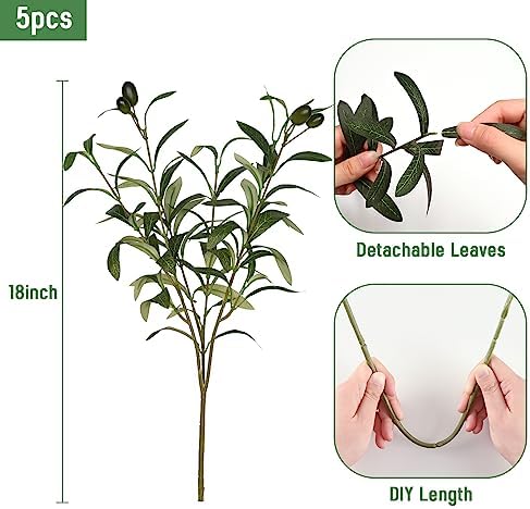 Waipfaru 5Pcs Artificial Olive Branches for Vases 18 Inch