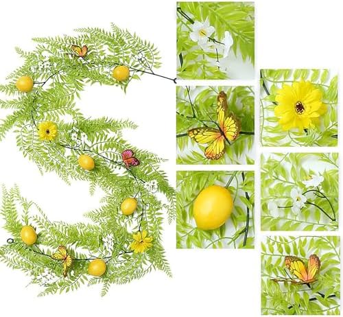 69in Artificial Lemon Vine Garland with Leaves and Butterflies