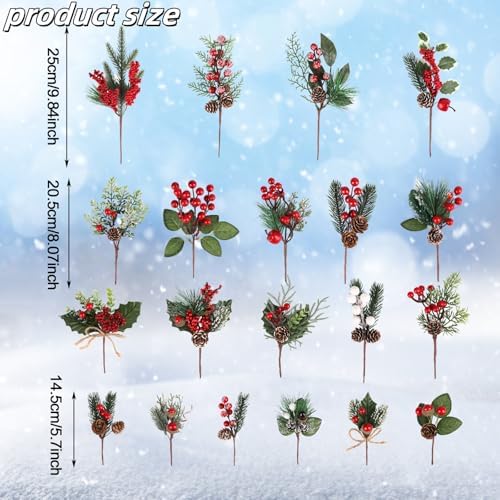 20 Pcs Artificial Christmas Tree Picks with 20 Styles