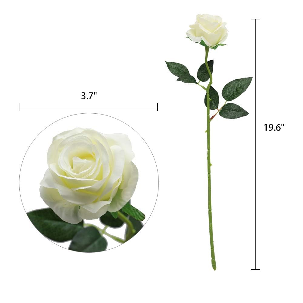 Nubry Artificial Silk White Rose Bouquet 10pcs Lifelike Wedding Decoration
