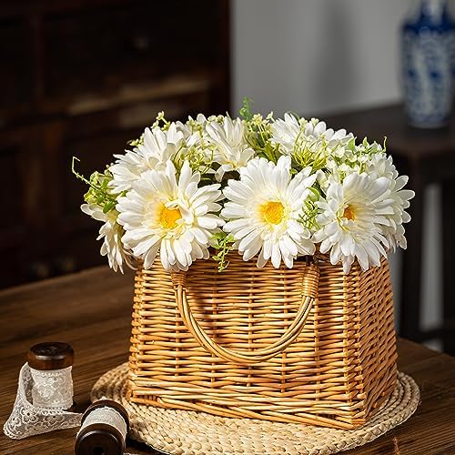 TOPIA Artificial Daisies Gerbera Bouquet 10 Stems Silk White