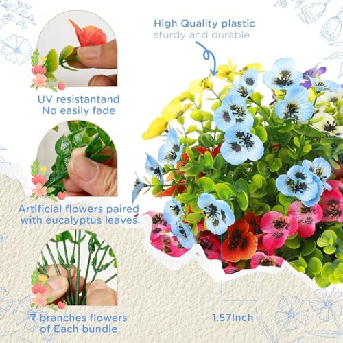 Realistic Artificial Pansies for Outdoor Use 18 Bundle UV Resistant Decor