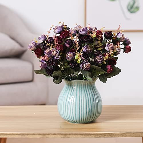 Duovlo 7 Stem 21 Mini Rose Artificial Flower Bouquet Pack of 2 Purple
