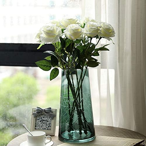 Nubry Artificial Silk White Rose Bouquet 10pcs Lifelike Wedding Decoration