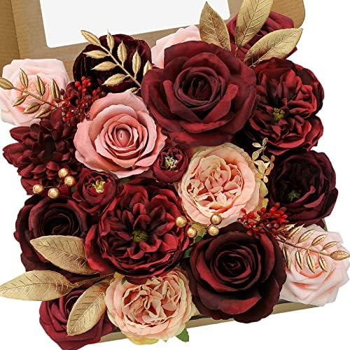 Serwalin Artificial Flowers Burgundy Pink for Wedding Decorations