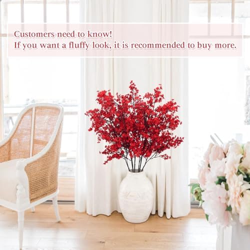 AILANDA 6 Pack Babys Breath Artificial Flowers Red 394 Inch Long Stems